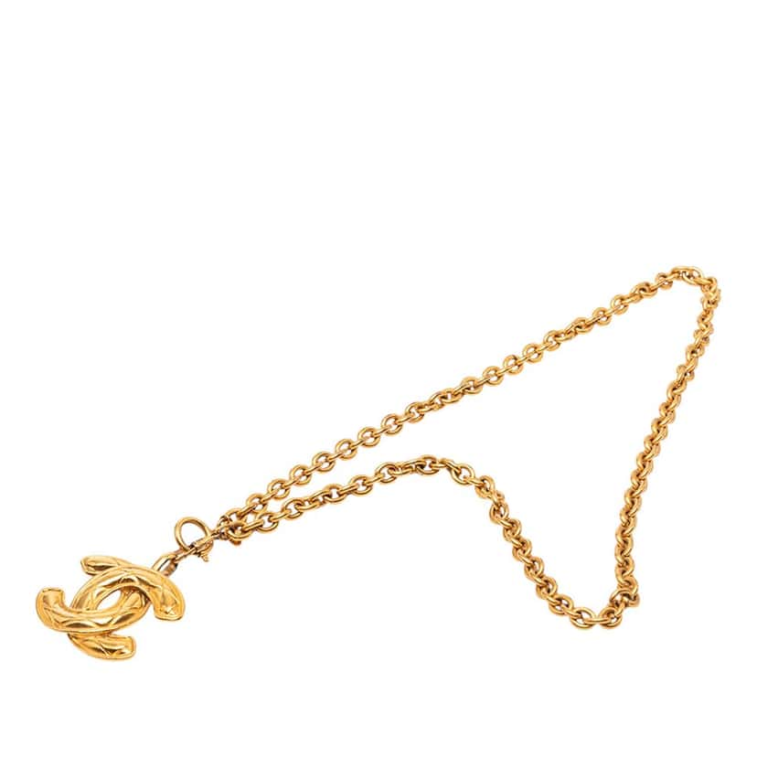 Chanel CC Gold Plated Quilted Pendant Necklace Gold Metal Very good condition - Front View