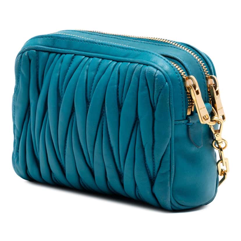 Miu Miu Quilted Leather Double Zip Camera Bag Blue Leather Very good condition - Back View