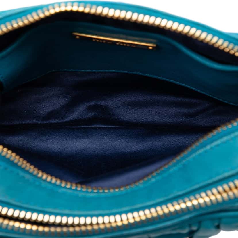Miu Miu Quilted Leather Double Zip Camera Bag Blue Leather Very good condition - Model View