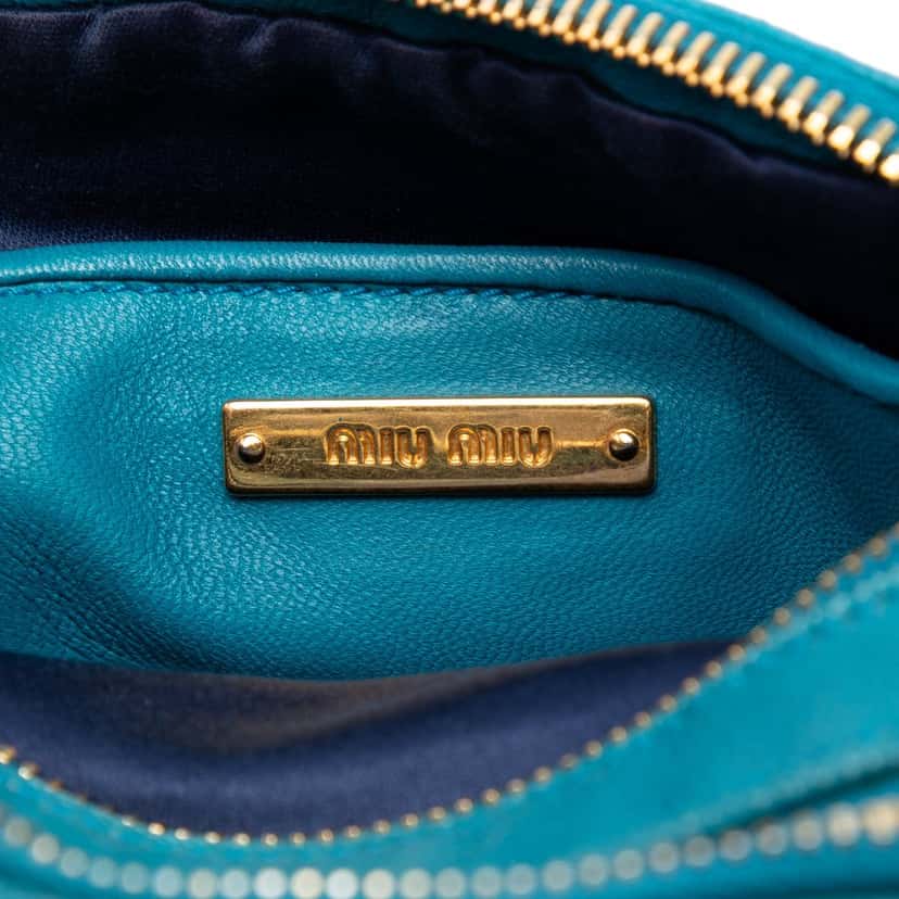 Miu Miu Quilted Leather Double Zip Camera Bag Blue Leather Very good condition - Box View