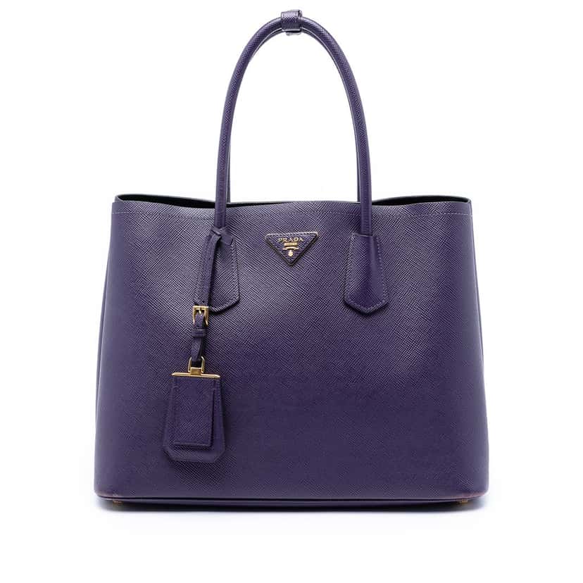 Prada Medium Saffiano Cuir Double Satchel Purple Leather Very good condition - Front View