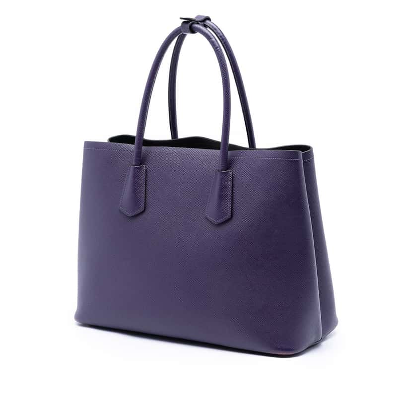 Prada Medium Saffiano Cuir Double Satchel Purple Leather Very good condition - Back View