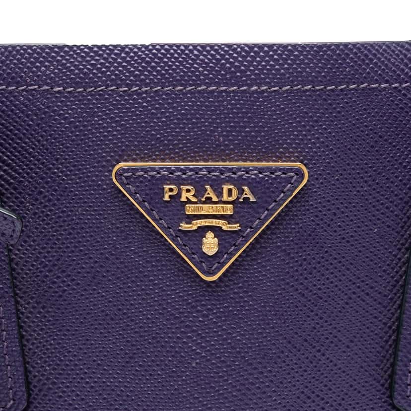 Prada Medium Saffiano Cuir Double Satchel Purple Leather Very good condition - Box View