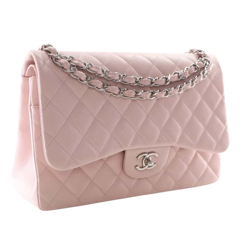 Chanel Jumbo Classic Caviar Double Flap Pink Leather Very good condition - Back View
