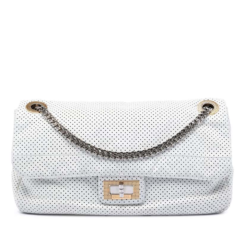 Chanel Perforated Calfskin Reissue 2.55 Drill Flap White Leather Very good condition - Front View