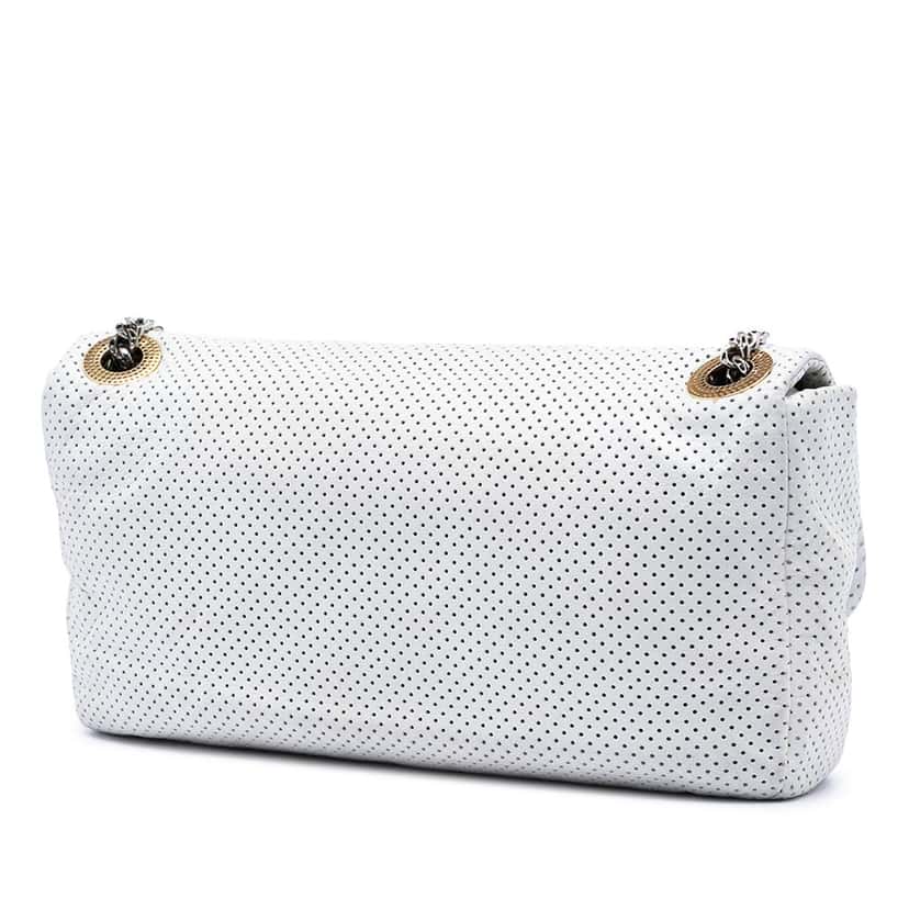 Chanel Perforated Calfskin Reissue 2.55 Drill Flap White Leather Very good condition - Back View