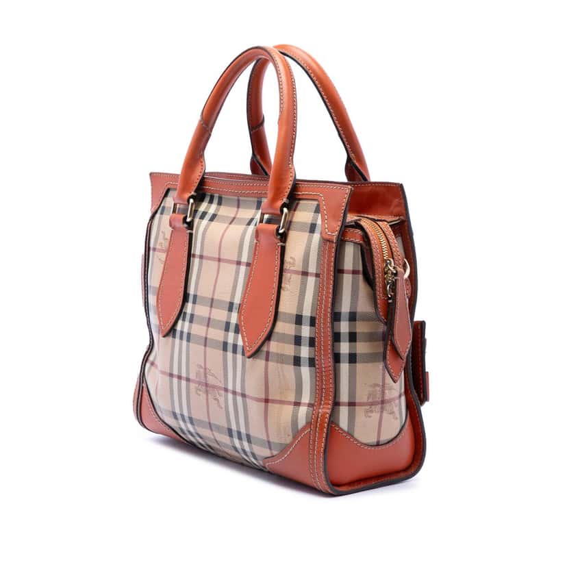 Burberry Small Haymarket Check Coated Canvas Honeywood Tote Beige Very good condition - Back View
