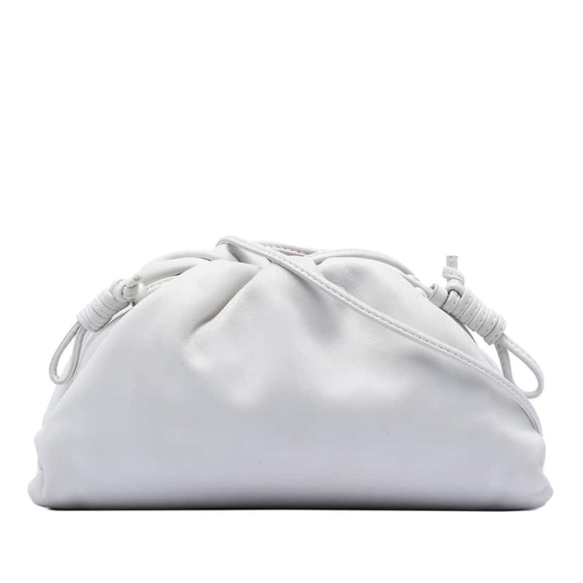 Bottega Veneta Lambskin The Mini Pouch Crossbody White Leather Very good condition - Front View