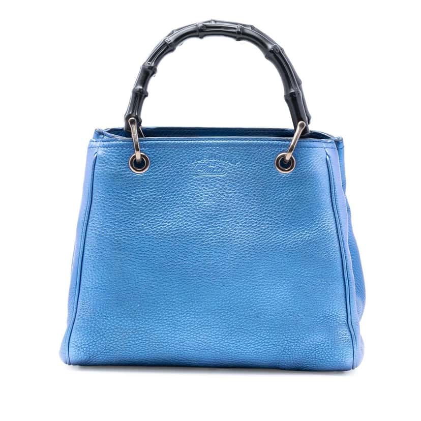 Gucci Small Metallic Calfskin Bamboo Shopper Satchel Blue Leather Very good condition - Front View