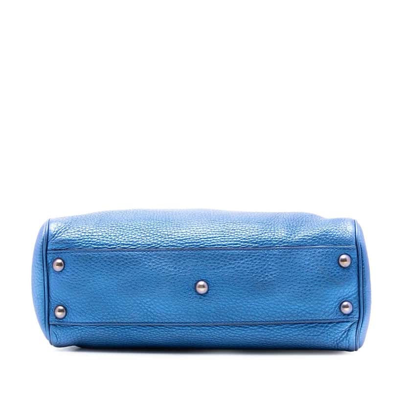 Gucci Small Metallic Calfskin Bamboo Shopper Satchel Blue Leather Very good condition - Inside View