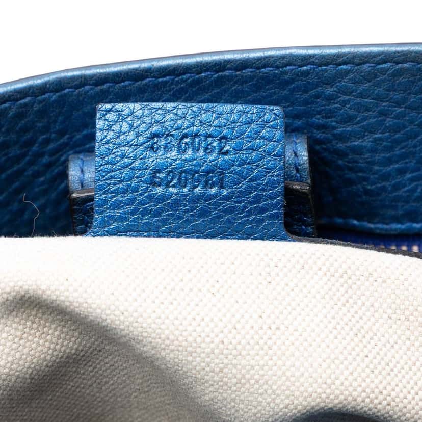 Gucci Small Metallic Calfskin Bamboo Shopper Satchel Blue Leather Very good condition - Box View