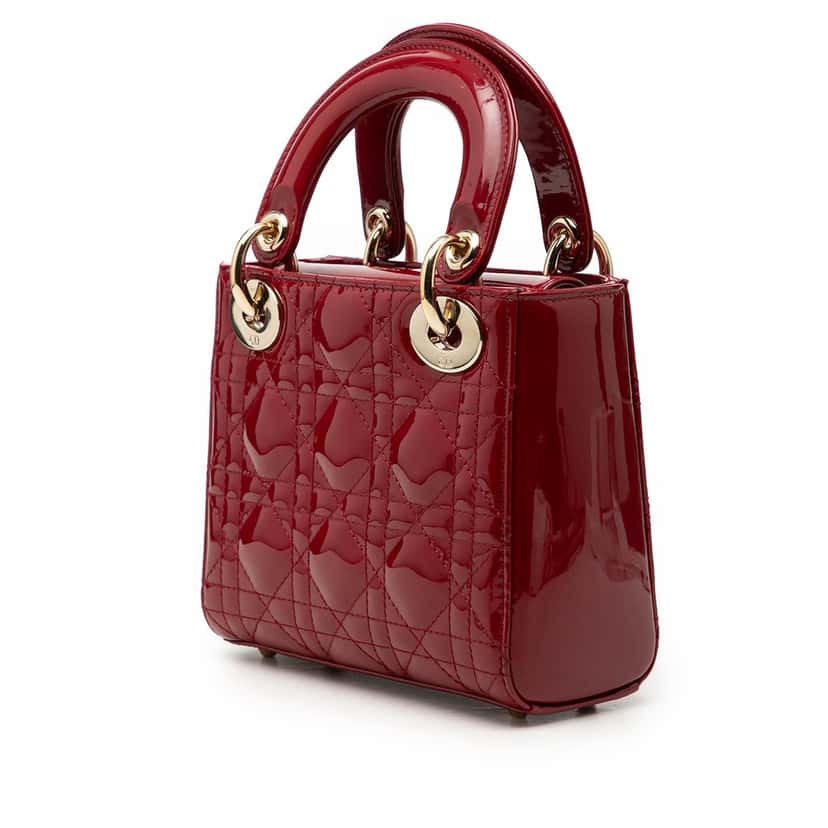 Dior Mini Patent Cannage Lady Dior Red Leather Very good condition - Back View