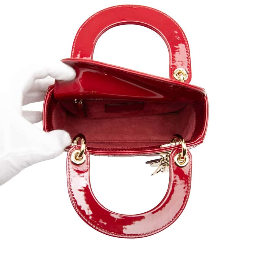 Dior Mini Patent Cannage Lady Dior Red Leather Very good condition - Model View