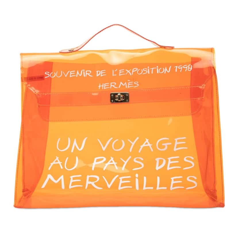 Hermès Vinyl Souvenir De L Exposition Kelly Handbag Orange Plastic Very good condition - Front View