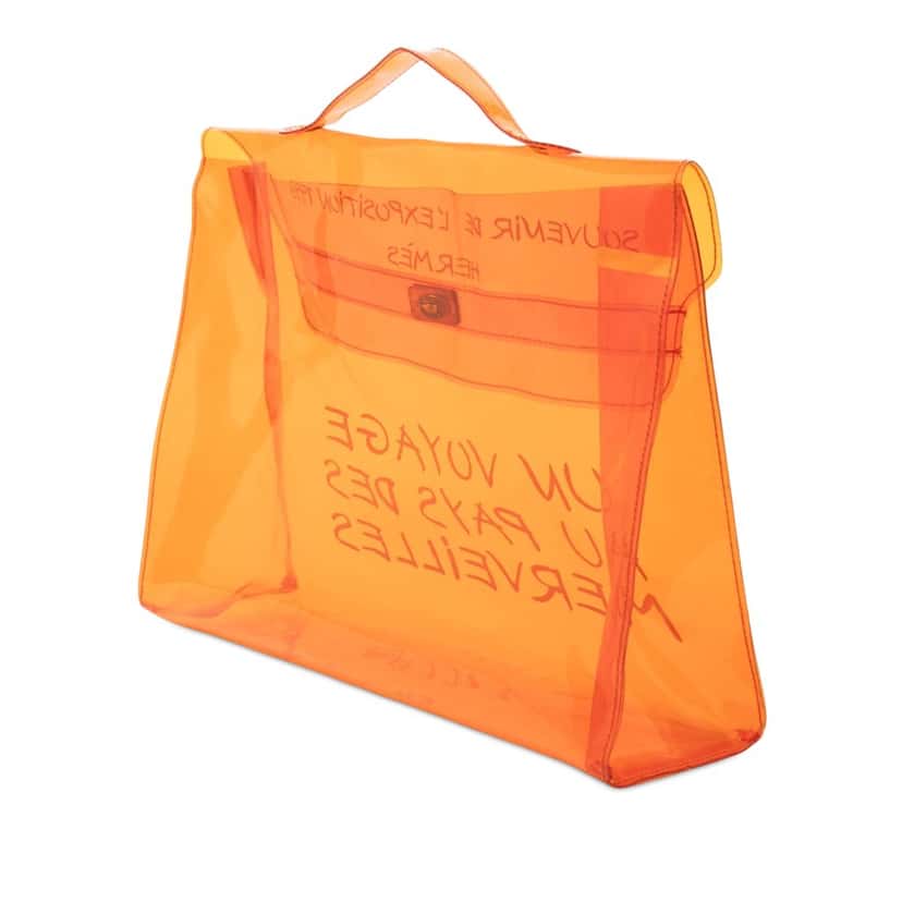Hermès Vinyl Souvenir De L Exposition Kelly Handbag Orange Plastic Very good condition - Back View