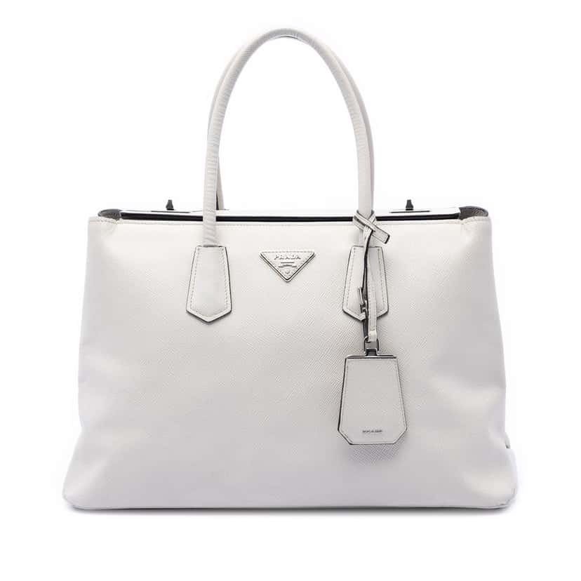 Prada Saffiano Cuir Turnlock Twin Satchel White Leather Very good condition - Front View