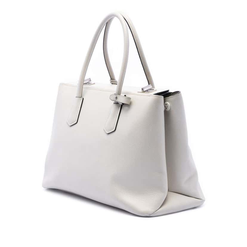 Prada Saffiano Cuir Turnlock Twin Satchel White Leather Very good condition - Back View