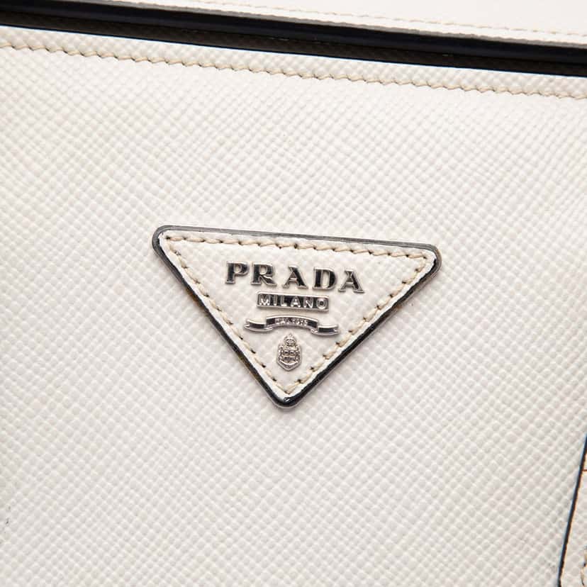 Prada Saffiano Cuir Turnlock Twin Satchel White Leather Very good condition - Box View