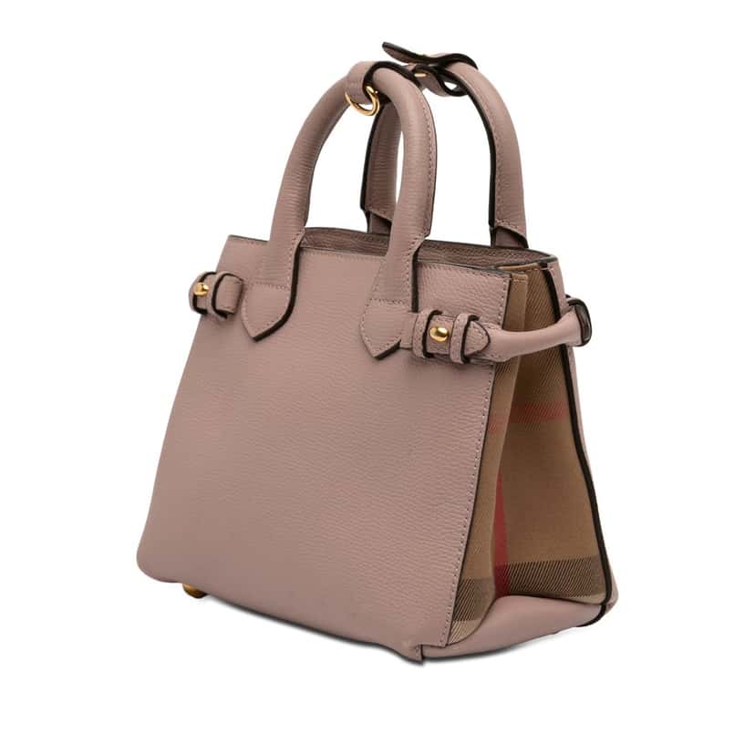 Burberry Small Leather and House Check Banner Satchel Pink Leather Very good condition - Back View