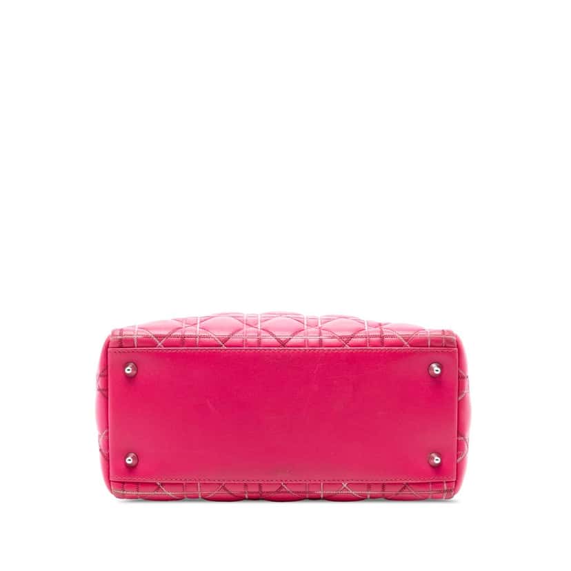Dior Medium Lambskin Cannage Contrast Stitch Lady Dior Pink Leather Good condition - Inside View