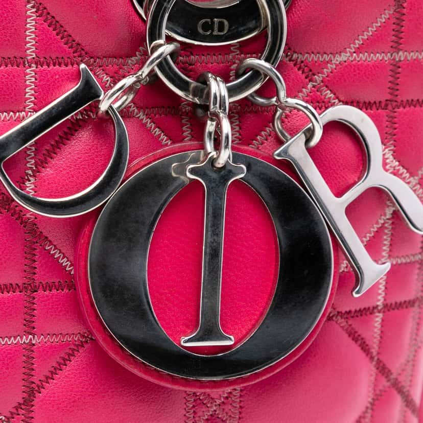 Dior Medium Lambskin Cannage Contrast Stitch Lady Dior Pink Leather Good condition - Box View