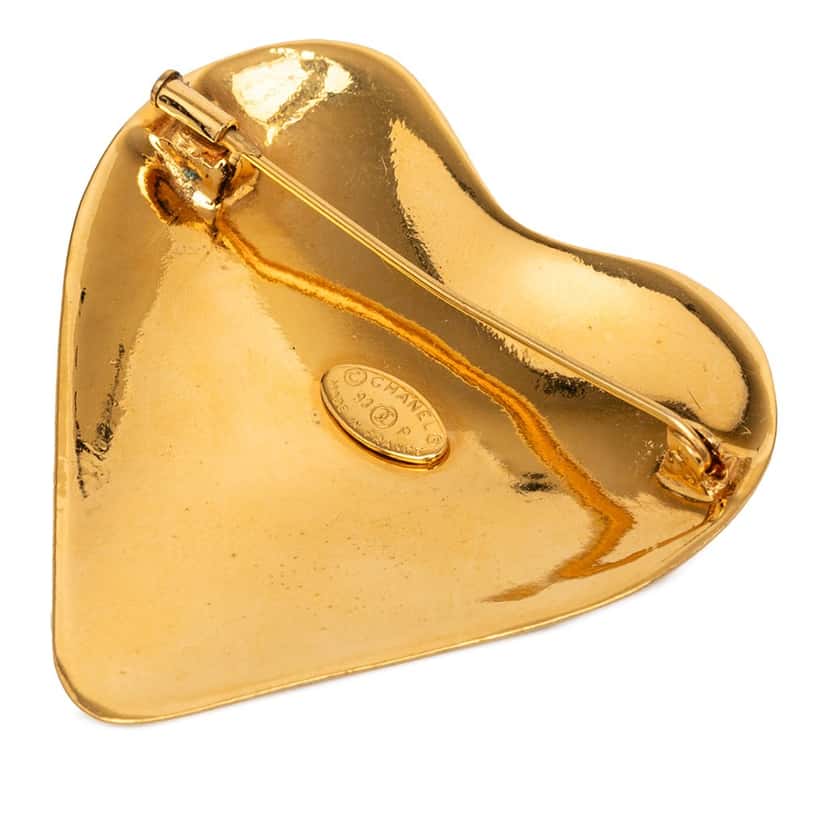 Chanel CC Gold Plated Heart Brooch Gold Metal Very good condition - Back View