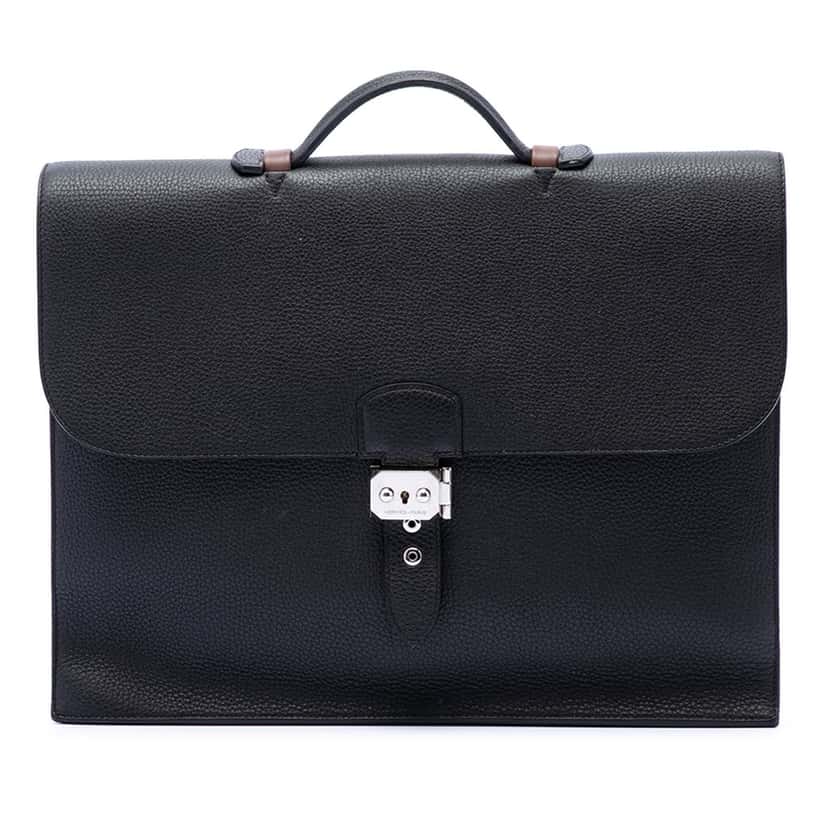 Hermès Togo and Swift Sac A Depeches Verso 38 Black Leather Very good condition - Front View