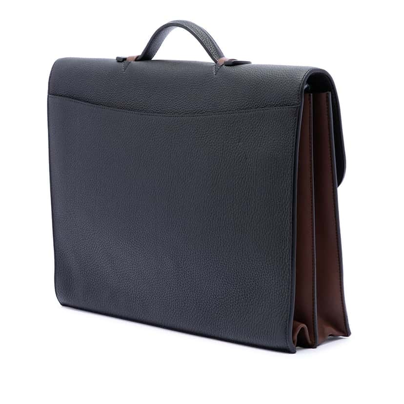 Hermès Togo and Swift Sac A Depeches Verso 38 Black Leather Very good condition - Back View