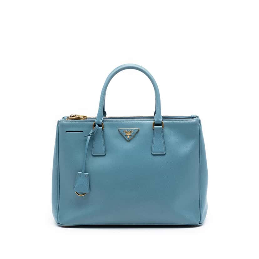 Prada Medium Saffiano Lux Galleria Double Zip Satchel Blue Leather Very good condition - Front View