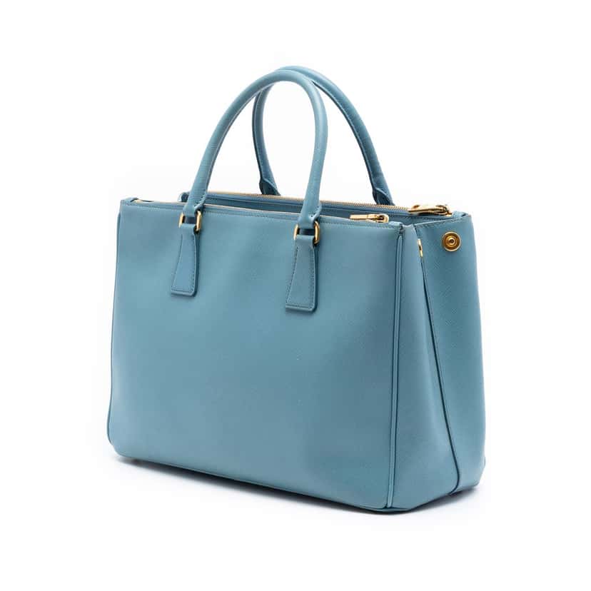 Prada Medium Saffiano Lux Galleria Double Zip Satchel Blue Leather Very good condition - Back View