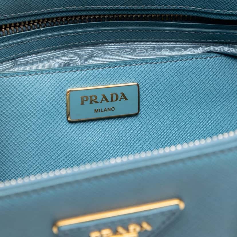 Prada Medium Saffiano Lux Galleria Double Zip Satchel Blue Leather Very good condition - Box View