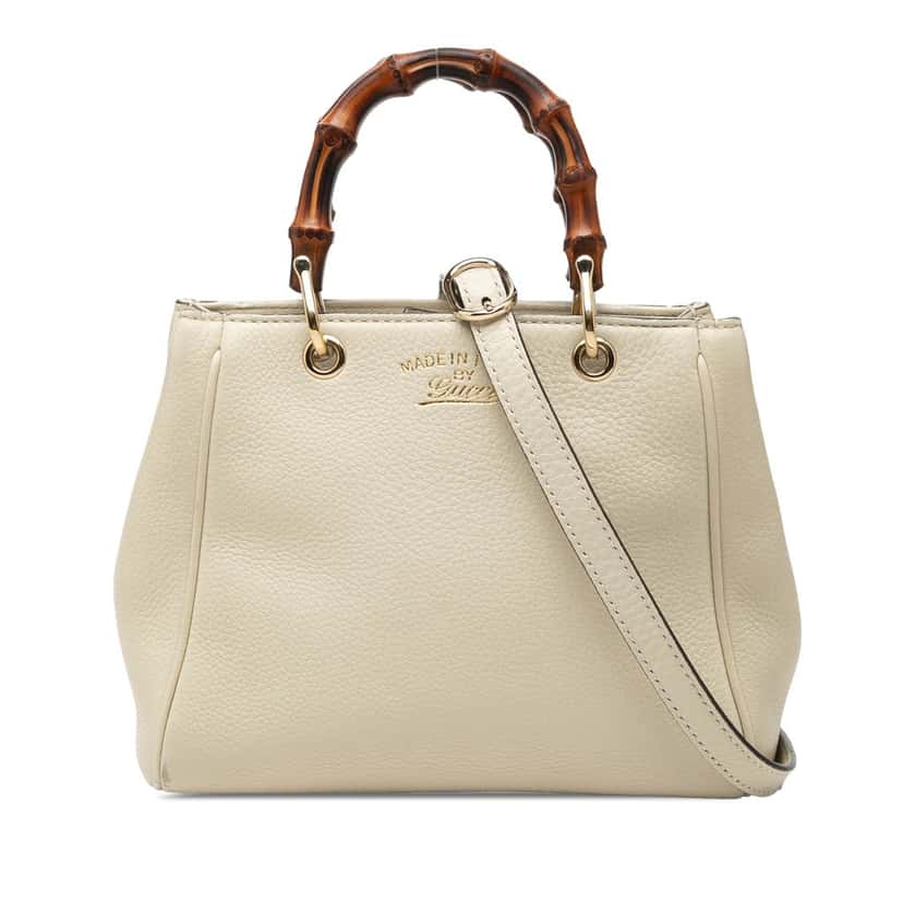 Gucci Mini Calfskin Bamboo Shopper Satchel White Leather Very good condition - Front View