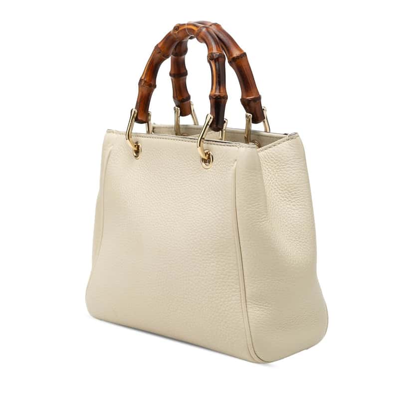 Gucci Mini Calfskin Bamboo Shopper Satchel White Leather Very good condition - Back View