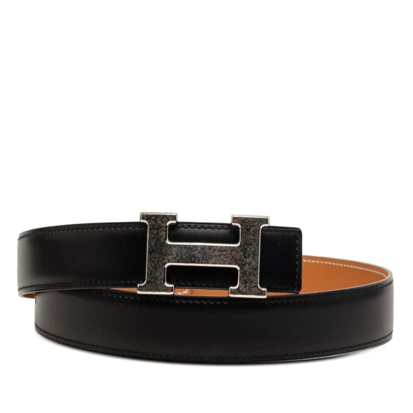 Hermès Box Calf Constance H Martelee Reversible Belt Black Leather Very good condition - Front View