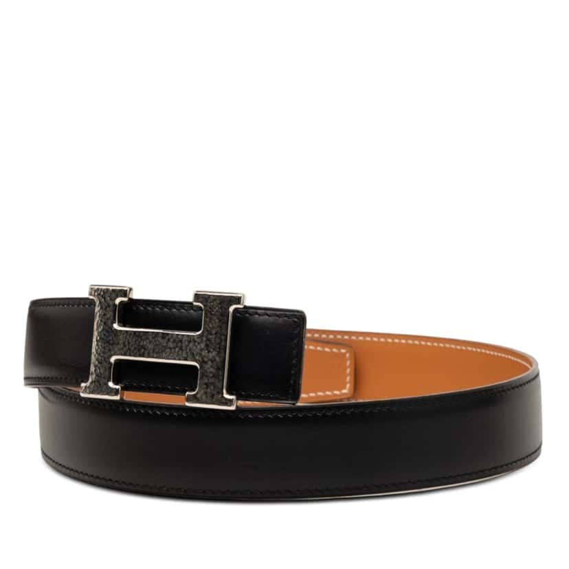 Hermès Box Calf Constance H Martelee Reversible Belt Black Leather Very good condition - Back View