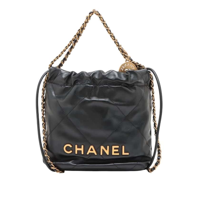 Chanel Mini Shiny Calfskin 22 Handbag Black Leather Very good condition - Front View