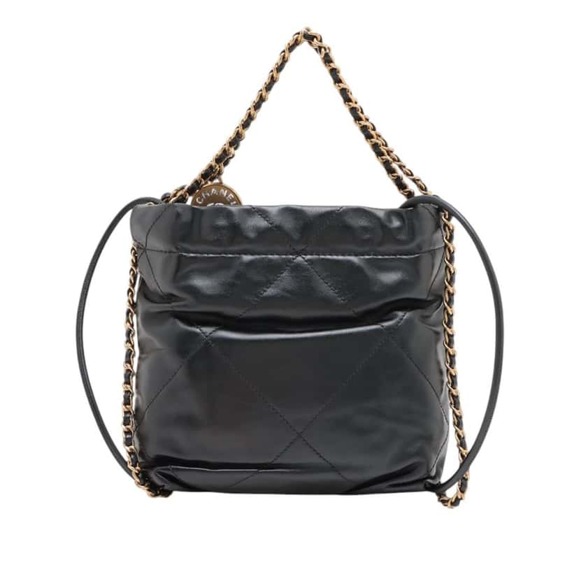 Chanel Mini Shiny Calfskin 22 Handbag Black Leather Very good condition - Back View