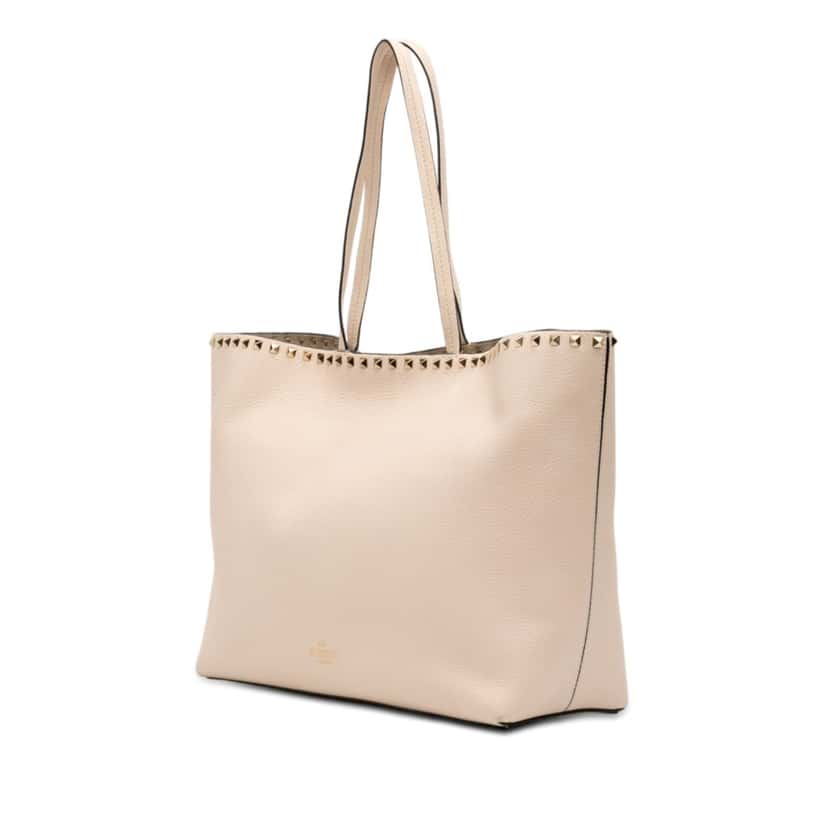 Valentino Pebbled Calfskin Rockstud Shopper Tote White Leather Very good condition - Back View