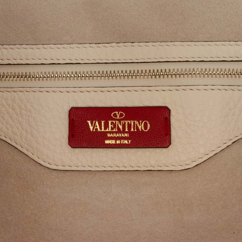 Valentino Pebbled Calfskin Rockstud Shopper Tote White Leather Very good condition - Box View