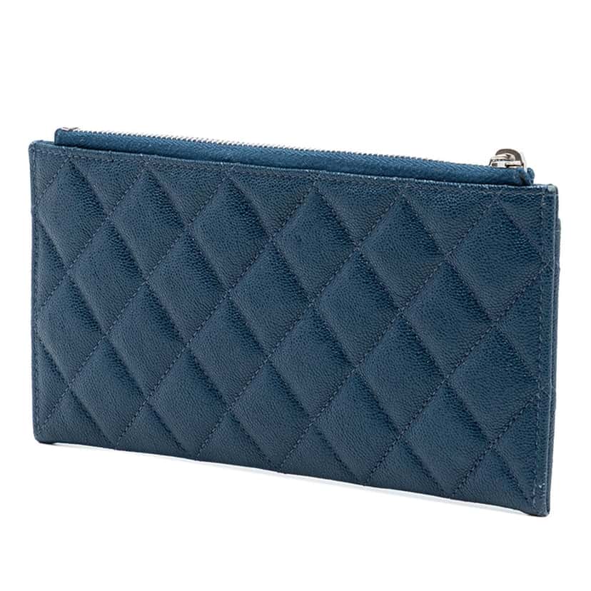 Chanel Quilted Caviar Boy Pouch Blue Leather Very good condition - Back View