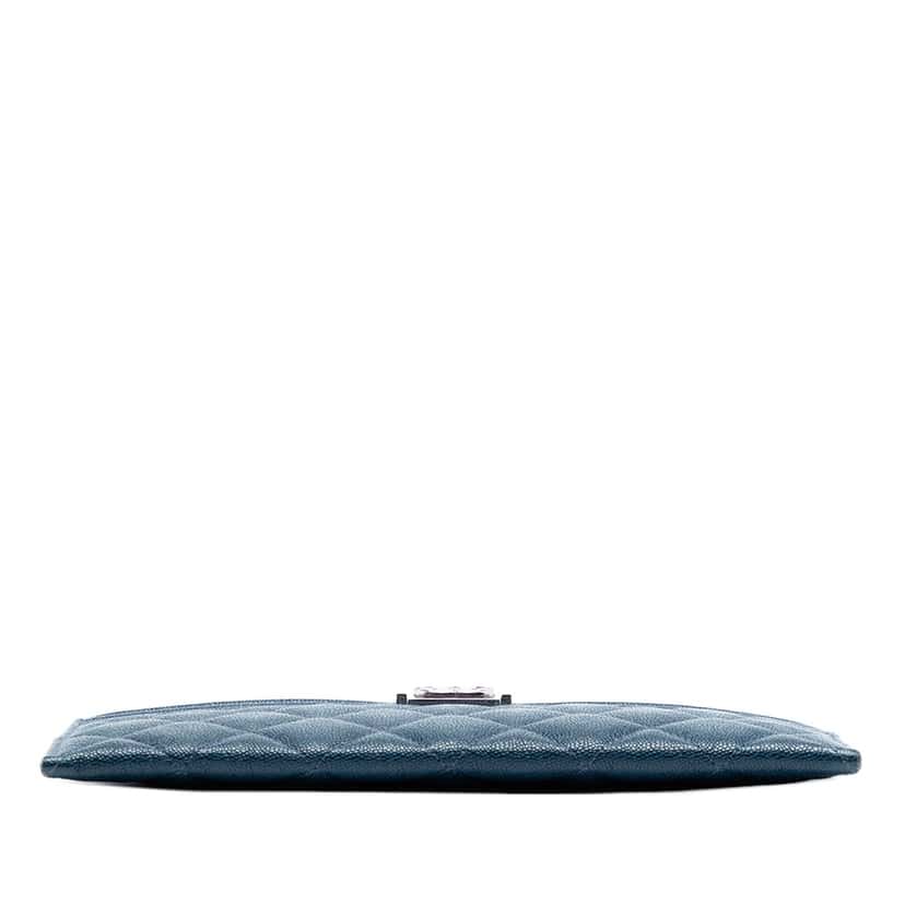 Chanel Quilted Caviar Boy Pouch Blue Leather Very good condition - Inside View