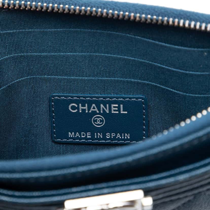 Chanel Quilted Caviar Boy Pouch Blue Leather Very good condition - Box View