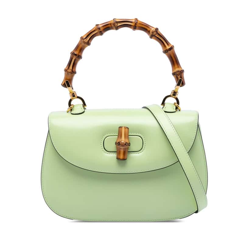 Gucci Small Calfskin 1947 Bamboo Top Handle Bag Green Leather Very good condition - Front View