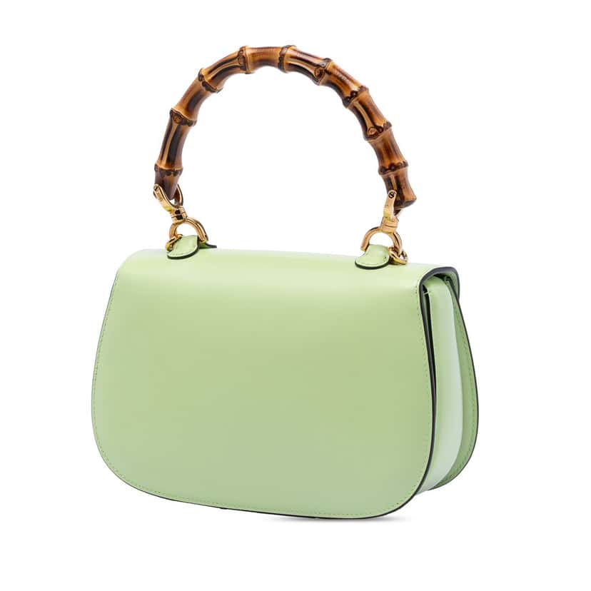 Gucci Small Calfskin 1947 Bamboo Top Handle Bag Green Leather Very good condition - Back View