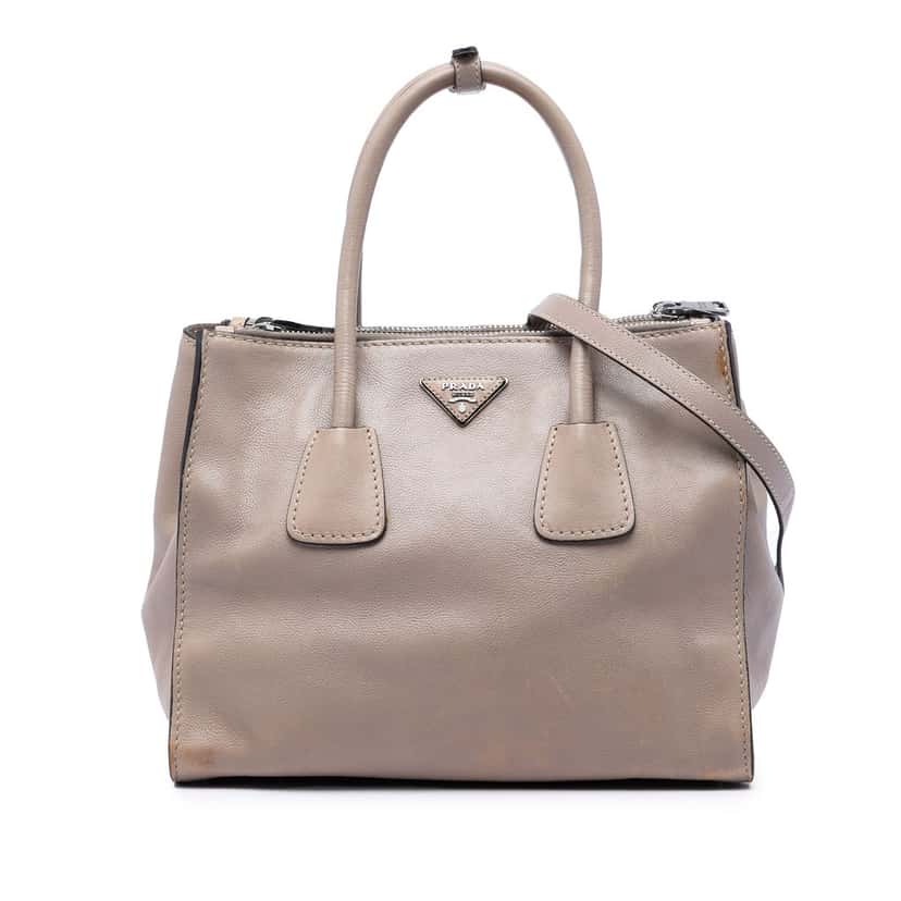Prada Glace Calf Twin Pocket Double Handle Satchel Beige Leather Very good condition - Front View