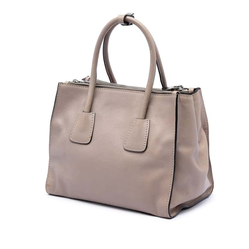 Prada Glace Calf Twin Pocket Double Handle Satchel Beige Leather Very good condition - Back View