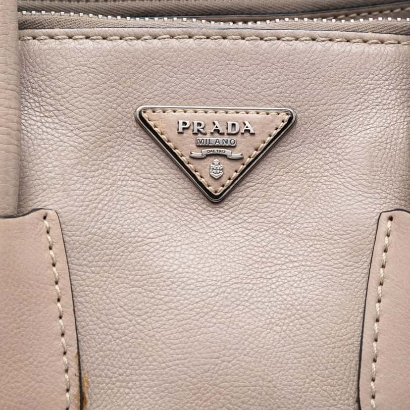 Prada Glace Calf Twin Pocket Double Handle Satchel Beige Leather Very good condition - Box View