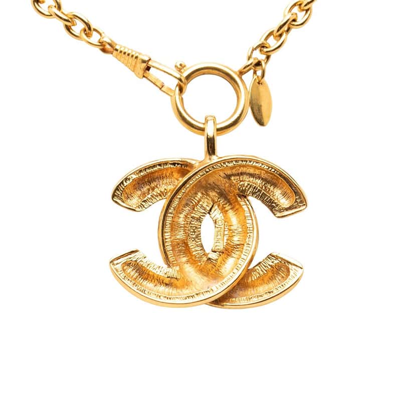 Chanel CC Gold Plated Quilted Pendant Necklace Gold Metal Very good condition - Back View