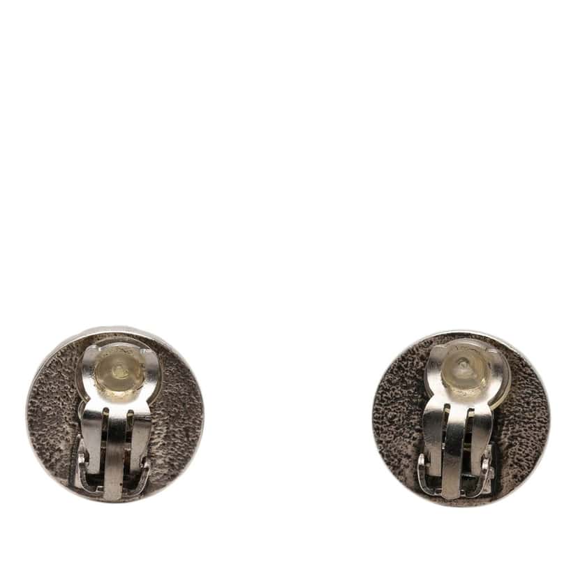 Chanel CC Brass Enamel Button Clip on Earrings Black Metal Very good condition - Back View
