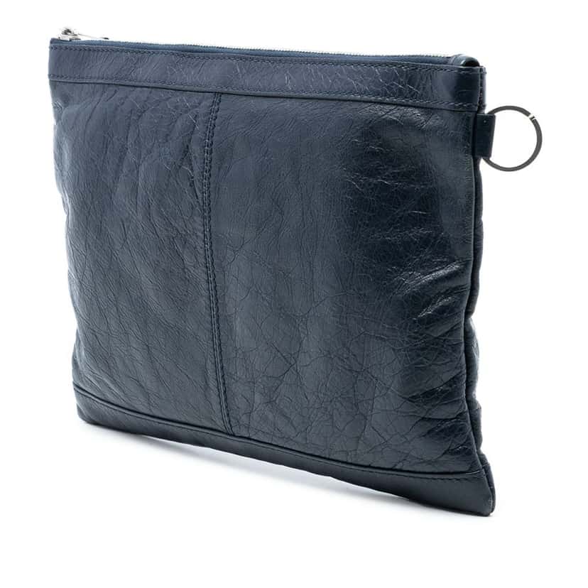 Balenciaga Lambskin Motocross Classic Clip M Clutch Blue Leather Very good condition - Back View